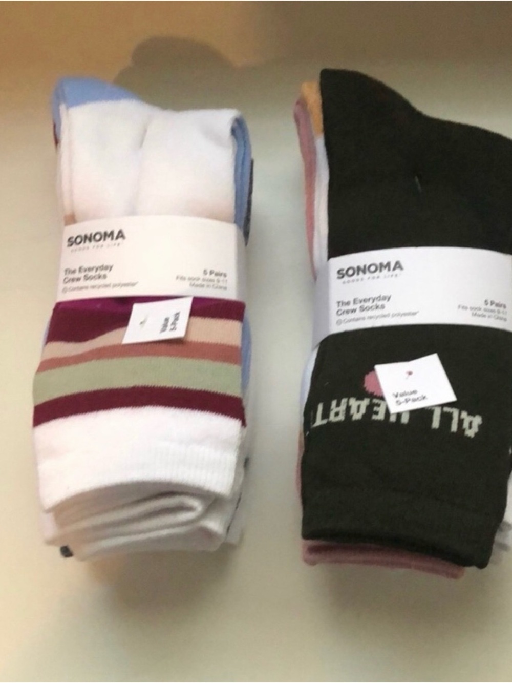 New Sonoma Socks Bundle Women’s 2 Packs 5 Pairs Each Casual Classic Crew Socks